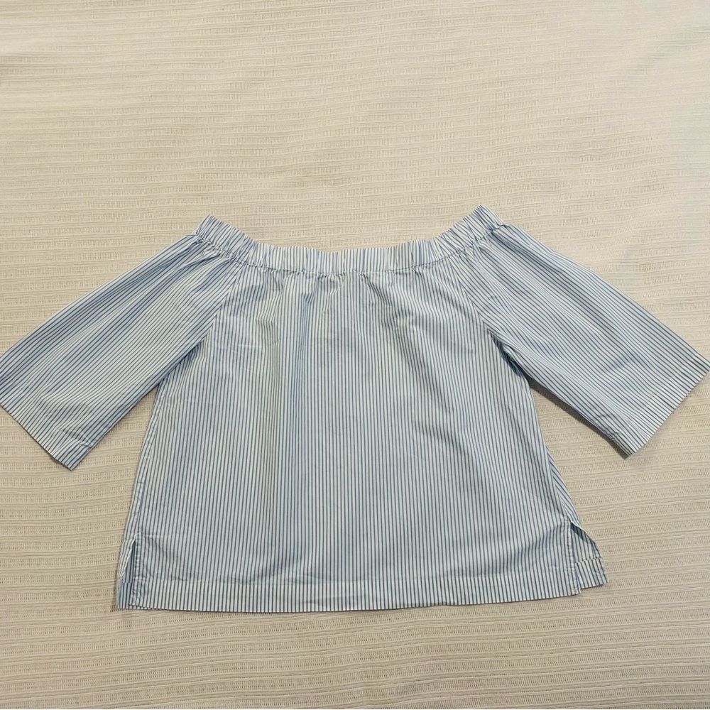 Madewell Light Blue Striped Off-Shoulder Blouse